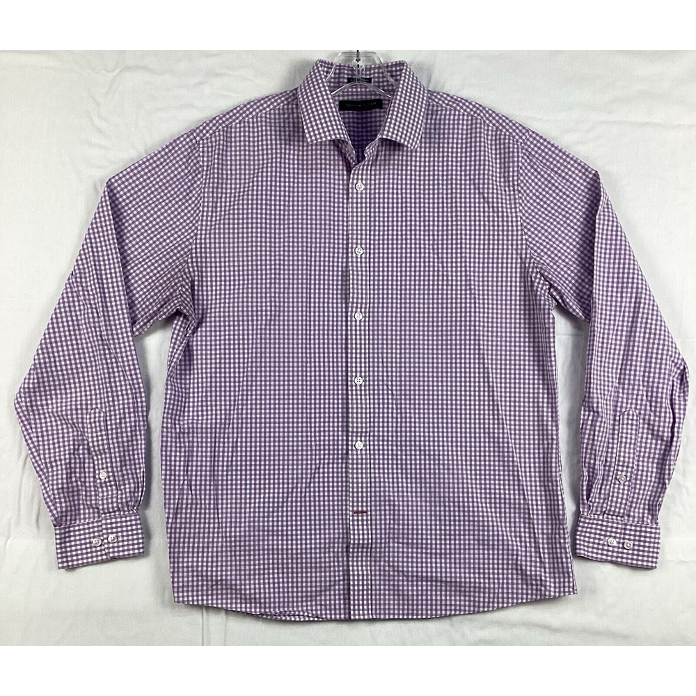 Tommy Hilfiger Men's Large Long Sleeve Button Down Shirt‎ Purple Gingham